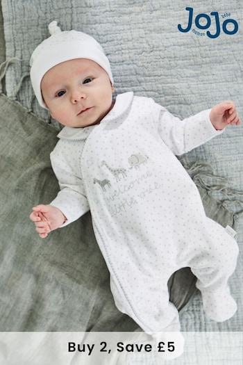 JoJo Maman Bébé White Welcome Little One Sleepsuit (8321X7) | £21