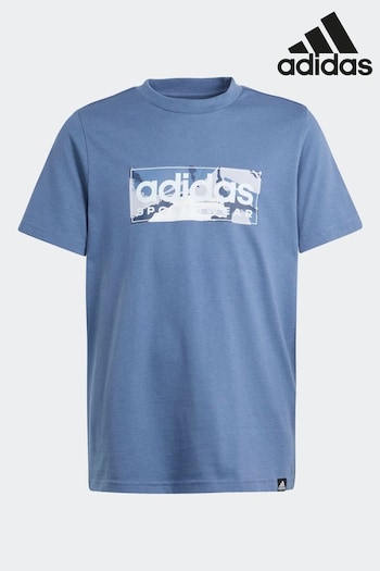 adidas Blue Sportswear Camo Linear Graphic T-Shirt Kids (832303) | £13