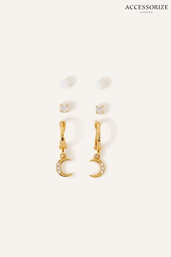 Accessorize 14ct Gold Plated Celestial Pearl Earrings Set Of 3 (832343) | £20