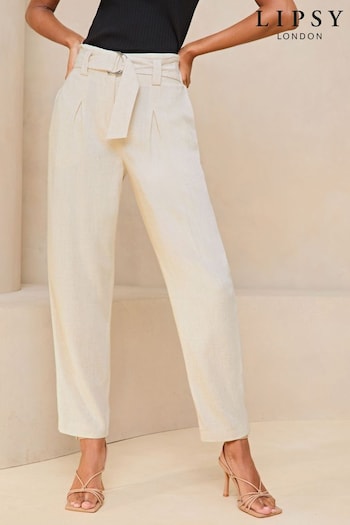 Lipsy Cream Tapered Belted Smart Trousers (832354) | £42