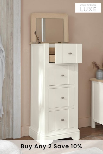 Chalk White Hampton Painted Oak Collection Luxe 4 Drawer Tall All Personalised Gifts (832430) | £699