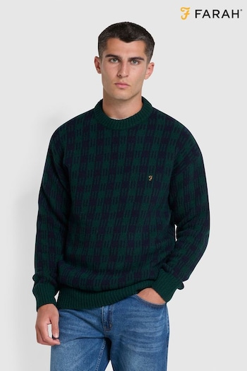 Farah Green Mossmun Crew Neck Check Sweater (832525) | £120
