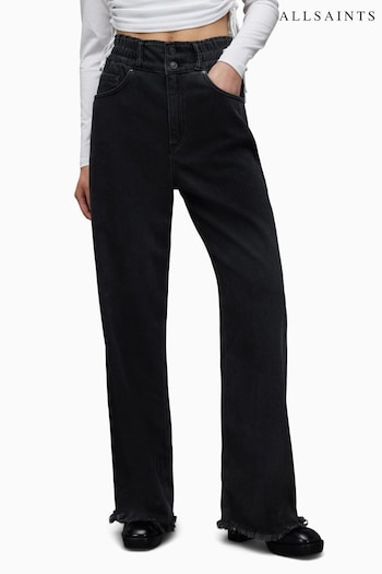 AllSaints Black Hailey Wide Leg Jeans logo-trim (832526) | £129