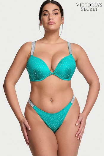 Victoria's Secret Capri Sea Blue Add 2 Cups Push Up Shine Strap Swim Bikini Top (833206) | £72