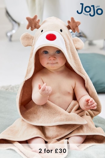 JoJo Maman Bébé Brown Reindeer Hooded Towel (833574) | £19.50