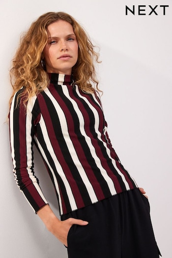 Black/Red Stripe High Neck Long Sleeve Fitted Top (833628) | £30