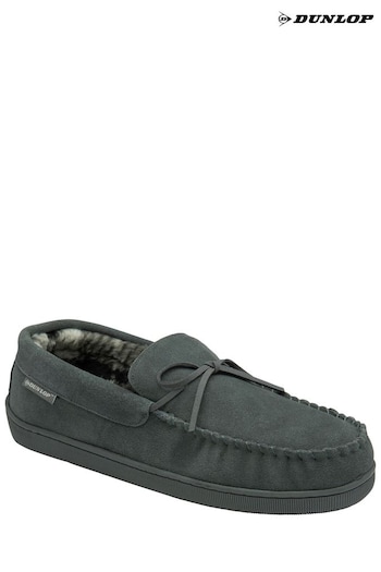 Dunlop Grey Mens Real Suede Full Moccasin Slippers (833970) | £30