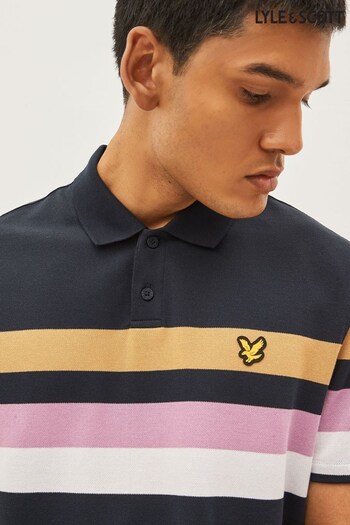 Lyle & Scott Navy Golf Team Striped Polo Shirt (834300) | £65