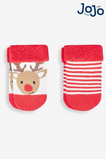 JoJo Maman Bébé Red Reindeer Baby Socks 2-Pack (834445) | £5.50