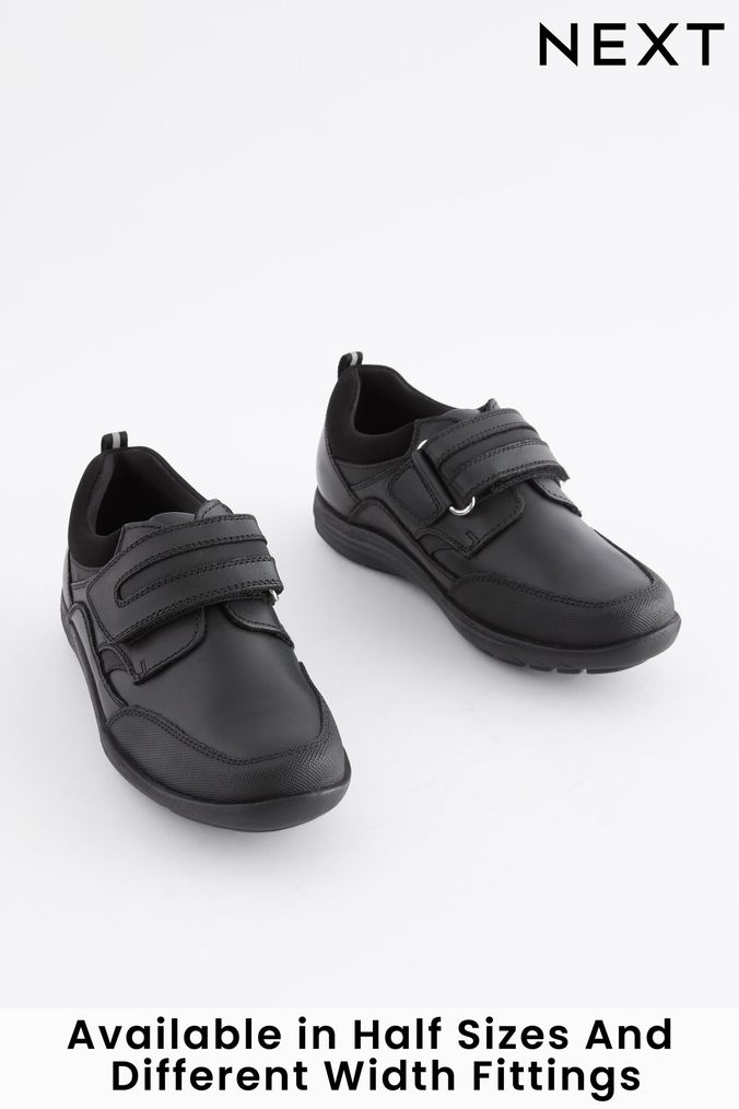 Black Wide Fit (G) School Leather Single Strap Shoes (834453) | £28 - £44