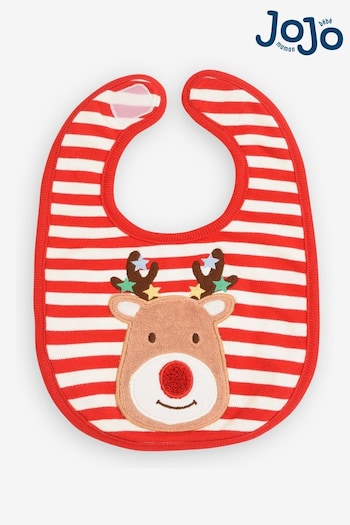 JoJo Maman Bébé Red Reindeer Appliqué Bib (8345U6) | £4