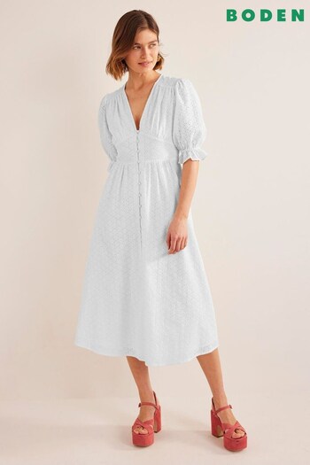 Boden White Broderie Midi Tea Dress (834789) | £150