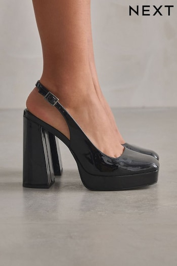 Black Forever Comfort® Square Toe Platform Slingback Heel shoes Loves (835029) | £45
