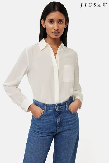 Jigsaw Silk Long Sleeve White Shirt (835108) | £150