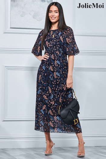 Jolie Moi Blue Quida Chiffon Pleated Maxi Dress (835383) | £79