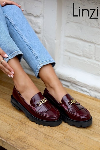 Linzi Red Remy Loafers with Fringe Detail And Gold Chain (835473) | £38