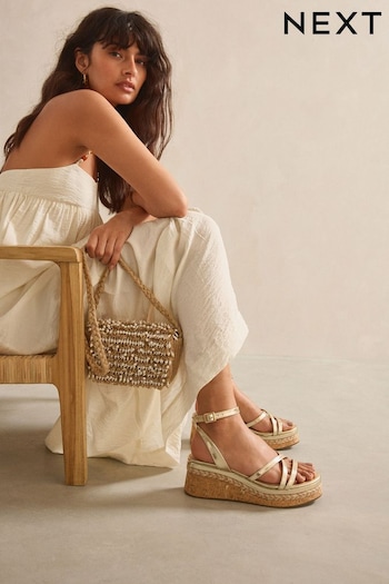 Gold Forever Comfort Strappy Cork Wedge Heels (835674) | £45