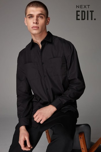Black Regular Fit Short Sleeve Edit Boxy Fit Cotton Shirt (835705) | £29
