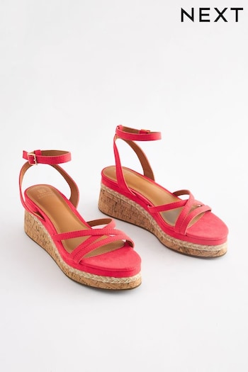 Coral Pink Forever Comfort Strappy Cork Wedge Heels (835787) | £45