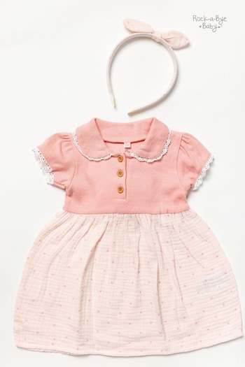 Rock-A-Bye Baby Boutique Pink Dress and Matching Headband Outfit Set (836120) | £24