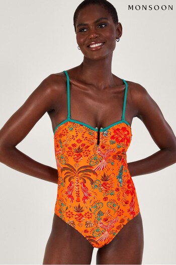 Monsoon Orange Palm Print Swimsuit in Recycled Polyester (836197) | £40