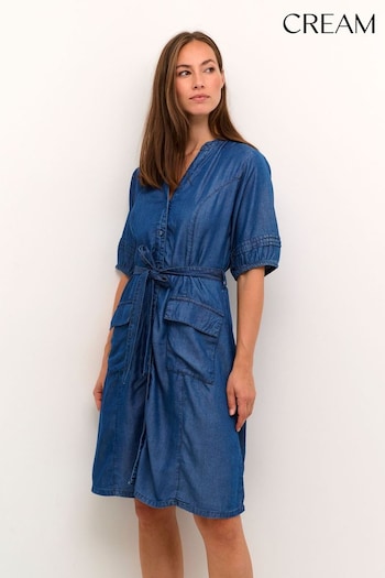 Cream Blue Molly Dress (836327) | £90