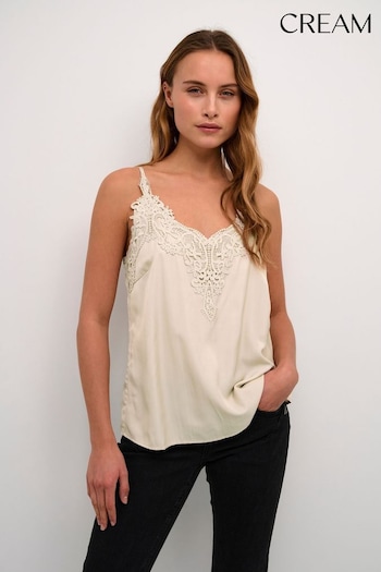 Cream Anna Singlet Thin Strap Brown Top with Lace (836542) | £40