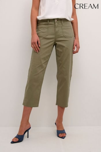 Cream Green Ann Slim Fit Twill Capri Trousers (836701) | £70