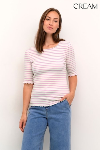 Cream Pink Ribba Striped T-Shirt (836871) | £50