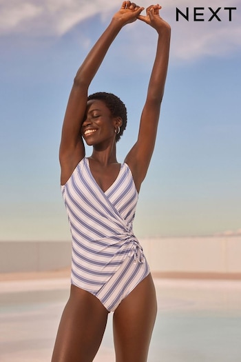 Blue/White Stripe Ruched Side Tummy Control Swimsuit (836968) | £39
