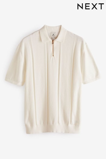 White Regular Textured Stripe Knit Polo Shirt (837047) | £30