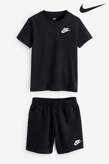 nike zoom Black Little Kids Small Logo T-Shirt and Shorts Set (837167) | £30