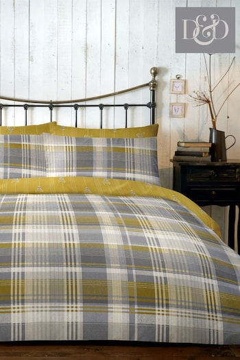 D&D Ochre Yellow Connolly Check Duvet Cover and Pillowcase Set (837196) | £25 - £45
