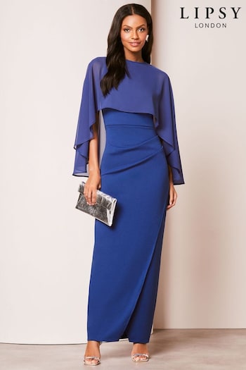 Lipsy Cobalt Blue Chiffon Cape Wrap Skirt Maxi Dress (837215) | £95