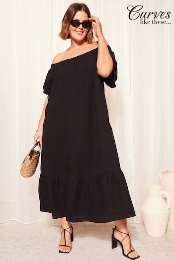 Curves Like These Black Texture Bardot Midaxi Dress (837514) | £48