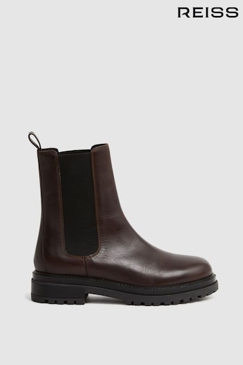 Reiss Chocolate Thea Leather Chelsea Boots (837718) | £198