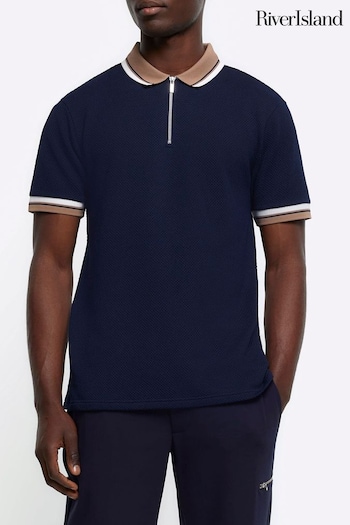River Island Blue Tap Contrast Collar Regular Fit Polo Shirt (837758) | £30