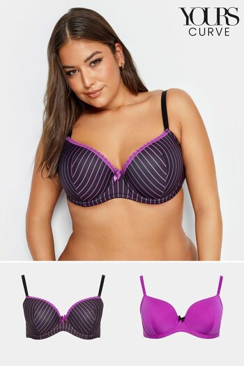Yours Curve Pink Padded Narrow Stripe T-Shirt Bra 2 Pack (837802) | £40