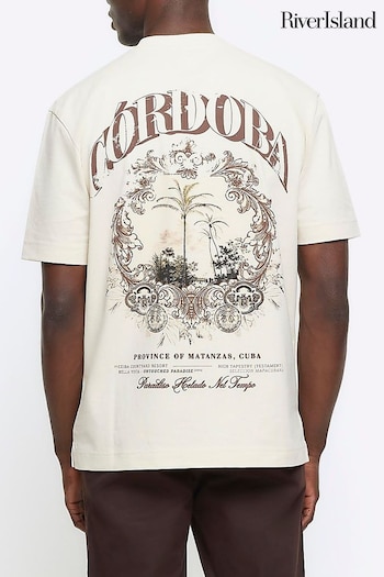 River Island Cream Regular Fit Ecru Cordoba T-Shirt (837816) | £25