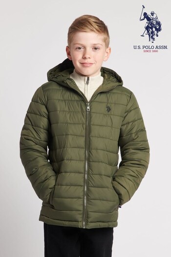 U.S. Polo Assn. Boys Green Hooded Quilted Jacket (837821) | £60 - £78