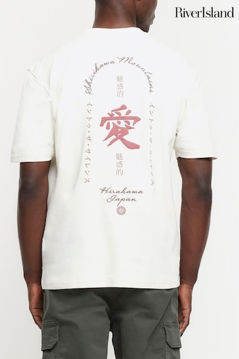 River Island White Regular Fit Ecru Shirikawa Mountains T-Shirt (838006) | £22