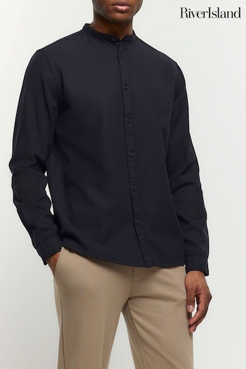 River Island Black Long Sleeve Grandad Shirt (838309) | £25