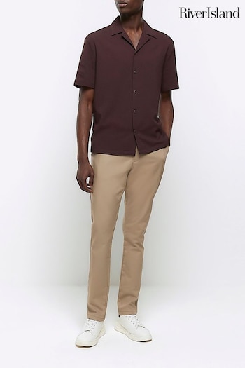 River Island Brown Short Sleeve Seersucker Revere Shirt (838330) | £30