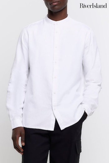 River Island White Long Sleeve Grandad Shirt (838344) | £25