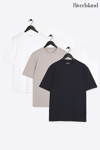 River Island Navy 3 Pack Regular Fit Essential T-Shirts (838361) | £30