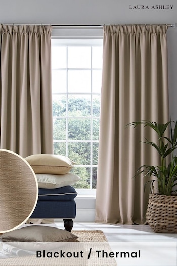 Laura Ashley Natural Stephanie Blackout Lined Blackout/Thermal Pencil Pleat Curtains (838518) | £95 - £180