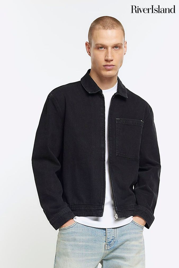 Mens black denim jacket uk cheap