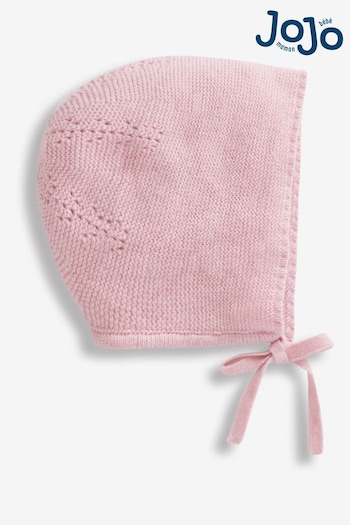 JoJo Maman Bébé Pink Knitted Baby Bonnet (839172) | £12