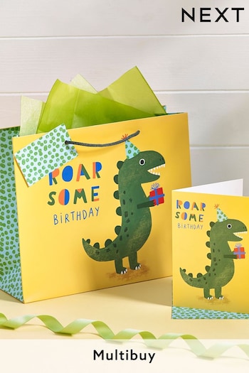 Yellow Dinosaur Gift Bag and Card Set (839356) | £3.75