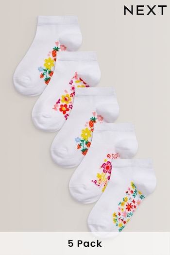 White Floral 5 Pack Cotton Rich Footbed Trainer Skate (839372) | £6.50 - £7.50